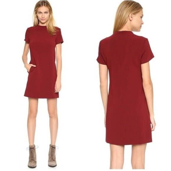 Theory Jasneah Admiral Crepe Mini Dress 0 Red Short Sleeve Hidden Back Zipper - Picture 1 of 6